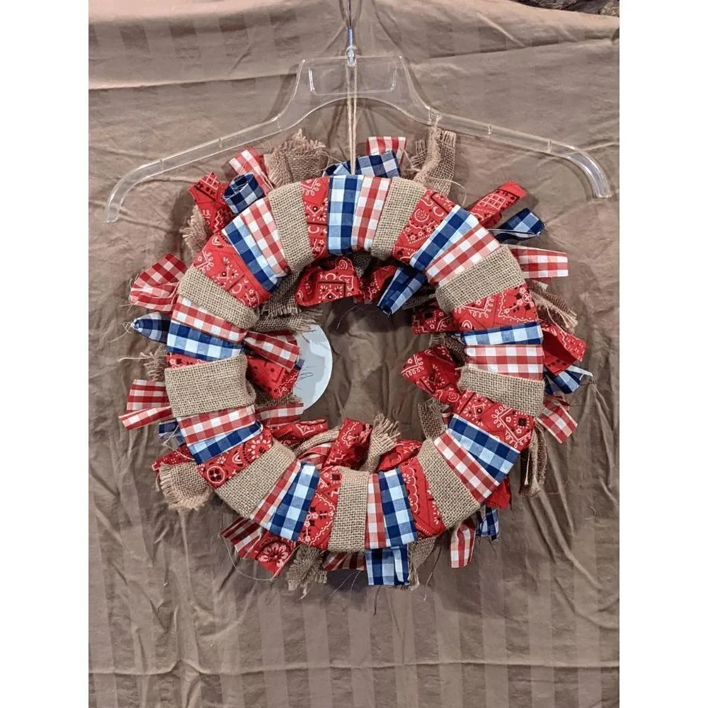 NEW Way To Celebrate Patriotic Gingham Bandana Wreath